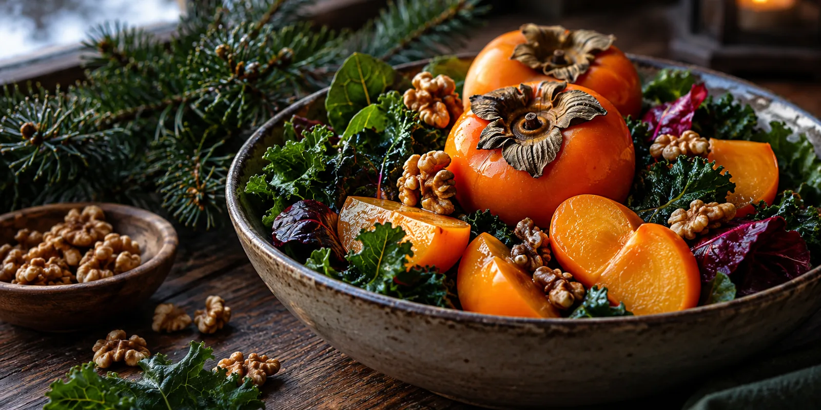 Persimmons, walnuts and greens in a December raw food diary