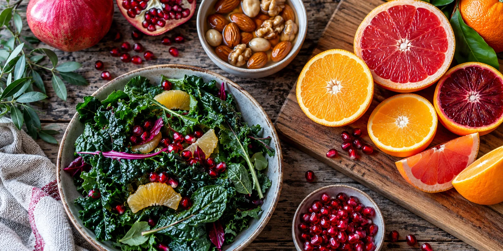 Fresh citrus, greens and nuts in a January raw food diary