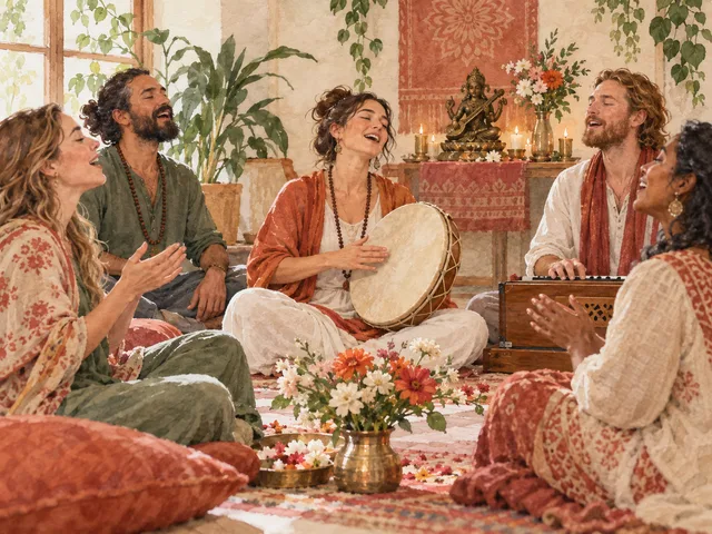 Small group singing devotional music together