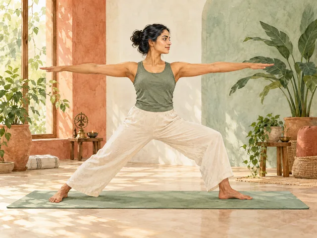 Adult practicing a gentle standing yoga posture