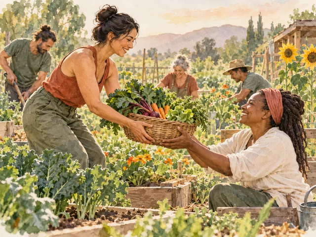Adults working together in a community garden