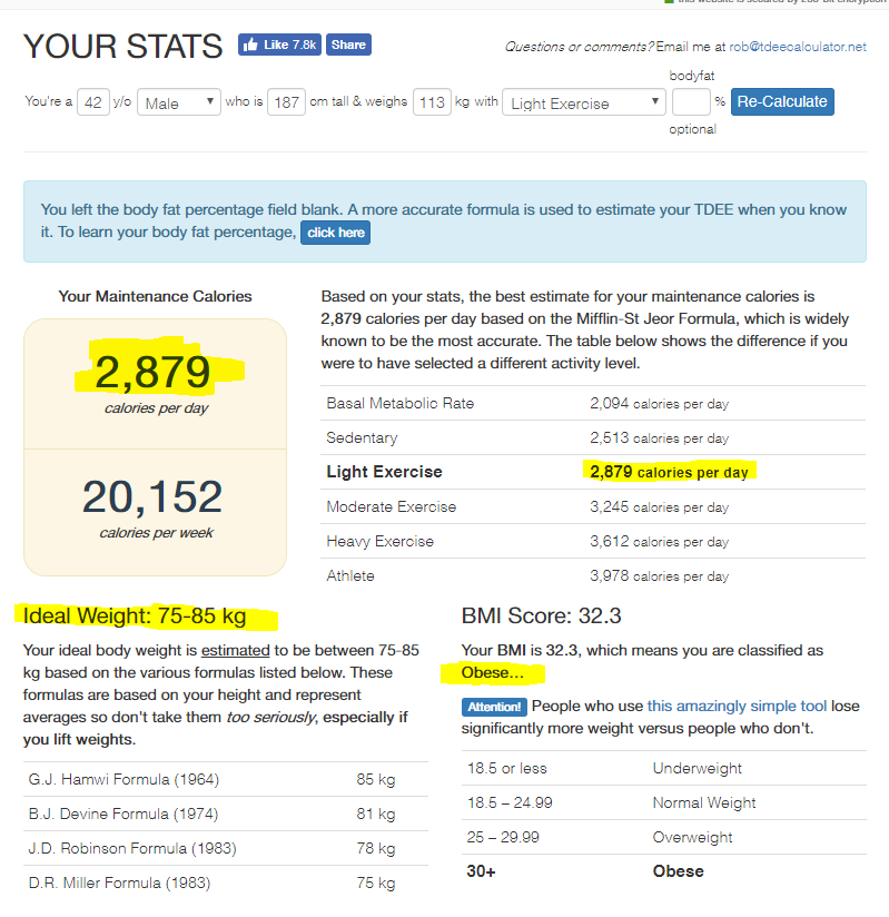 tbee calculator weight loss